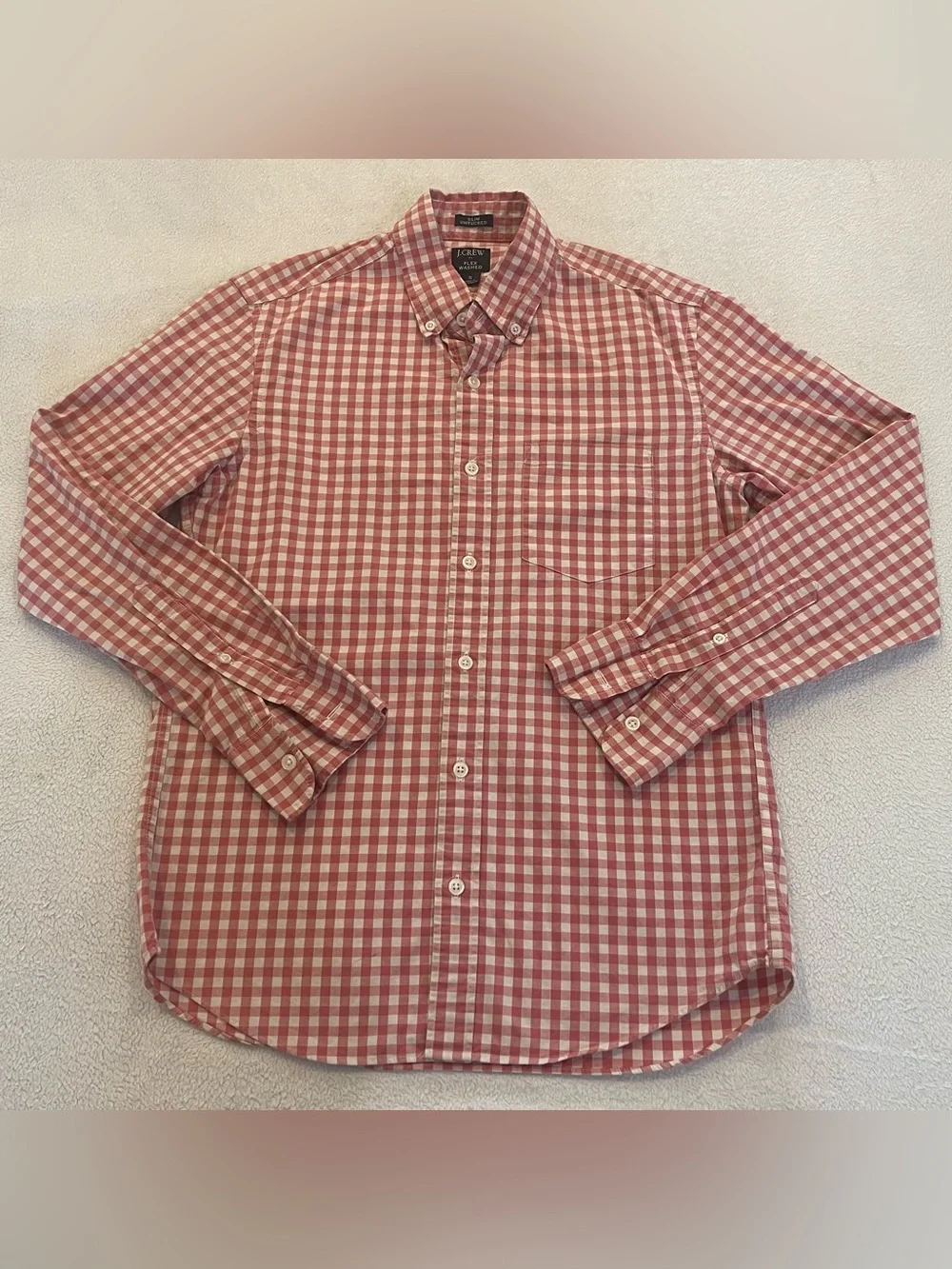 J.Crew Flex Washed Slim Untucked Pink Gingham Button Down Shirt Small